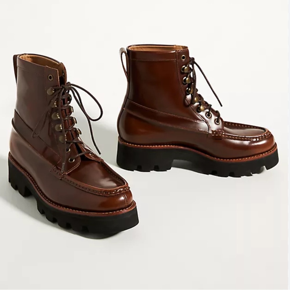 Grenson Brown Leather Combat Boots